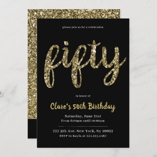 Gold Glitter 50th Birthday Invitations