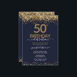 Gold Glitter 50th Birthday Party Invitation<br><div class="desc">Elegant Faux gold glitter with shimmering confetti highlights on the top and bottom border. All text is adjustable and easy to change for your own party needs. Great elegant 50th birthday template design.</div>