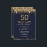 Gold Glitter 50th Birthday Party Invitation<br><div class="desc">Elegant Faux gold glitter with shimmering confetti highlights on the top and bottom border. All text is adjustable and easy to change for your own party needs. Great elegant 50th birthday template design.</div>