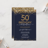 Gold Glitter 50th Birthday Party Invitation