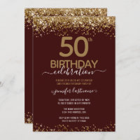 Gold Glitter 50th Birthday Party Invitation