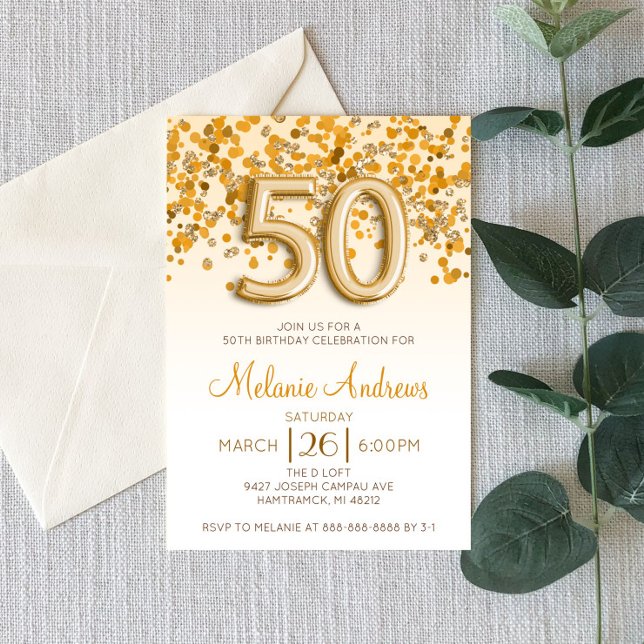 Gold Glitter 50th Birthday Party Invitation (Creator Uploaded)
