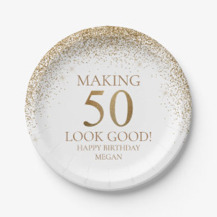 Gold Glitter 50th Birthday Party Paper Plate