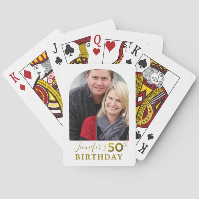 Gold Glitter 50th Birthday Party Photo Playing Cards (Back)