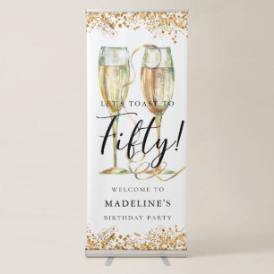 Gold Glitter 50th Birthday Party  Retractable Banner