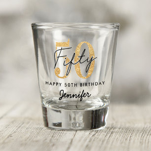 Gold Glitter 50th Birthday Shot Glass