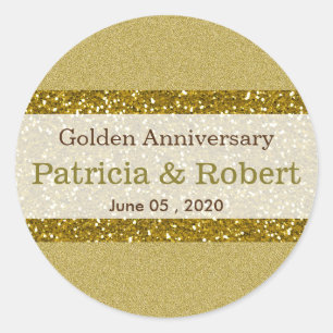 Gold Glitter 50th Golden Wedding Anniversary Classic Round Sticker