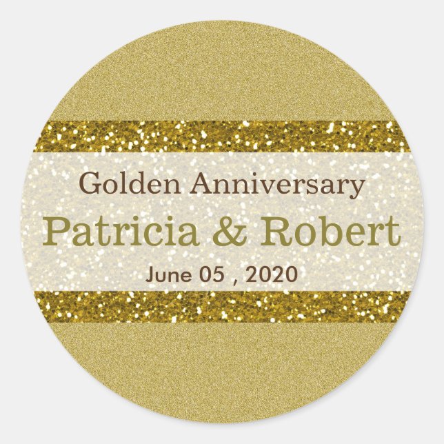 Gold Glitter 50th Golden Wedding Anniversary Classic Round Sticker (Front)