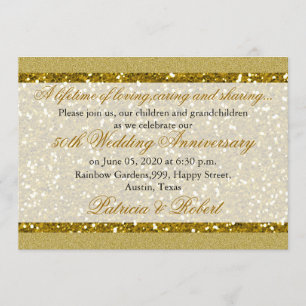Gold Glitter 50th Golden Wedding Anniversary Invitation