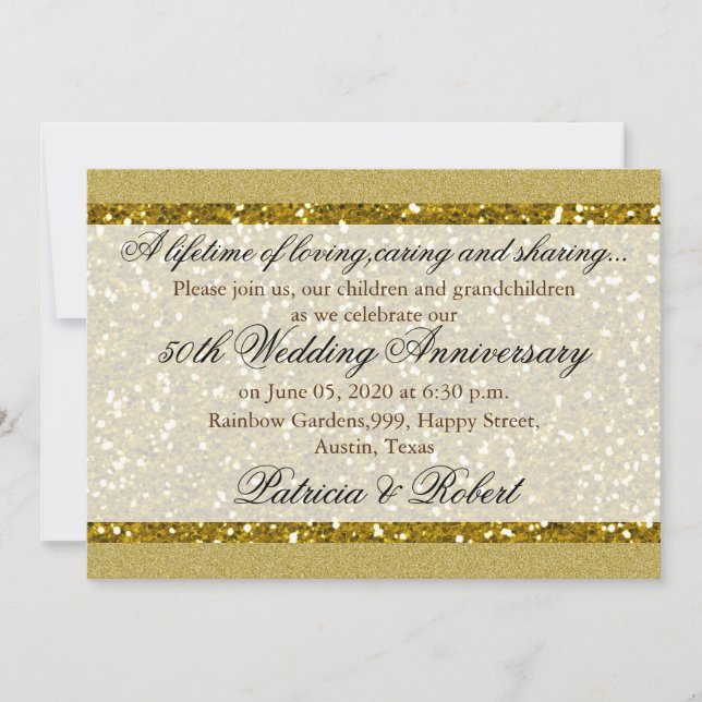Gold Glitter 50th Golden Wedding Anniversary Invitation (Front)
