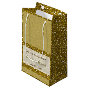 Gold Glitter 50th Golden Wedding Anniversary Small Gift Bag