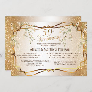 Gold Glitter 50th Wedding Anniversary DIY Text Invitation