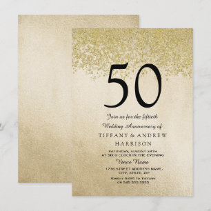 Gold Glitter 50th Wedding Anniversary Invitation