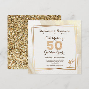 Gold Glitter 50th Wedding Anniversary Text Elegant Invitation