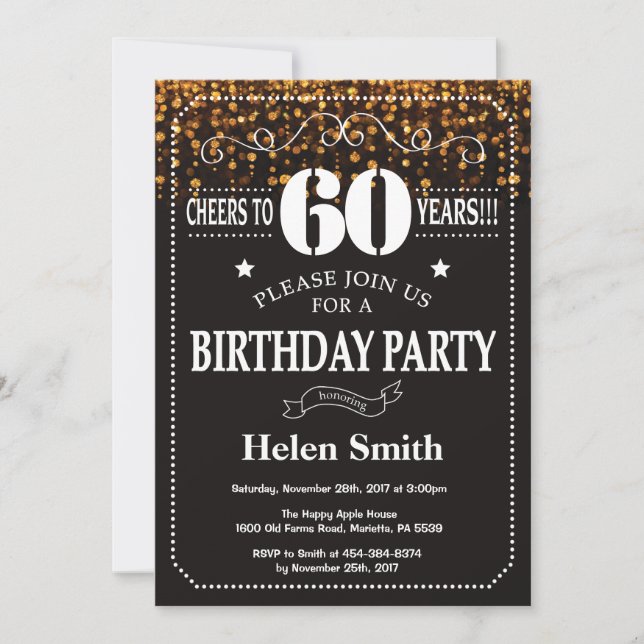 Gold Glitter 60th Birthday Invitation (Front)