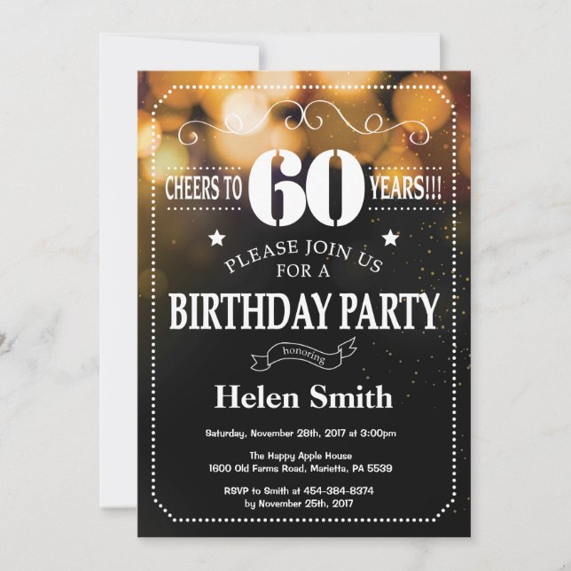 Gold Glitter 60th Birthday Invitation (Front)