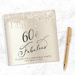 Gold Glitter 60th Birthday Party Guest Book<br><div class="desc">Elegant guest book for her 60th birthday party with "60 & Fabulous" in a chic script on a faux gold glitter background. Personalise with her name and the party date.</div>