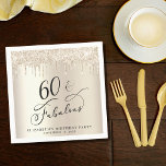 Gold Glitter 60th Birthday Party  Napkin<br><div class="desc">Elegant and chic napkins for her 60th birthday party featuring "60 & Fabulous" in a calligraphy script on a gold faux foil background with gold faux glitter drips. Personalise with her name and the date of the party.</div>