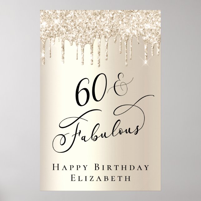 Gold Glitter 60th Birthday Party Poster (Front)