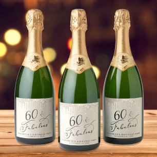 Gold Glitter 60th Birthday Party Sparkling Wine Label