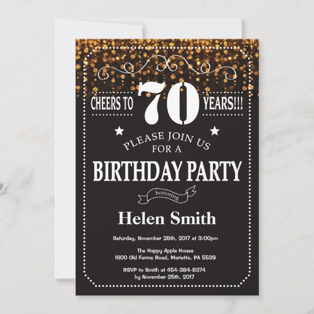 Gold Glitter 70th Birthday Invitation (Front)
