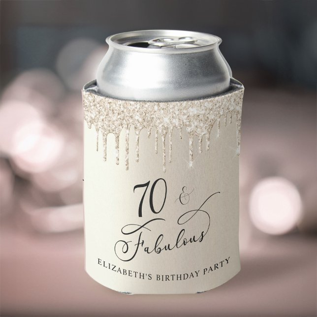 Gold Glitter 70th Birthday Party Can Cooler (Creator Uploaded)