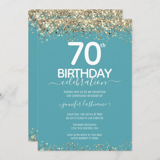 Gold Glitter 70th Birthday Party Invitation (Front/Back)