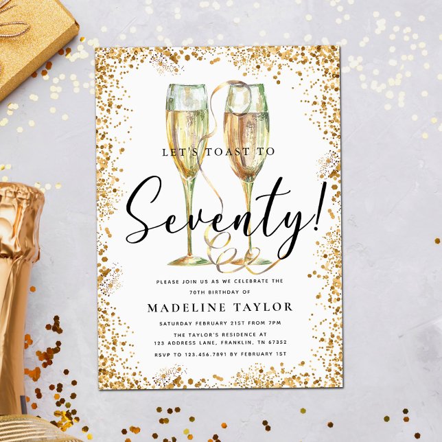 Gold Glitter 70th Birthday Party Invitation (Creator Uploaded)