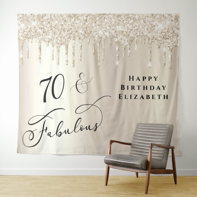 Gold Glitter 70th Birthday Party Tapestry (In Situ (Horizontal))