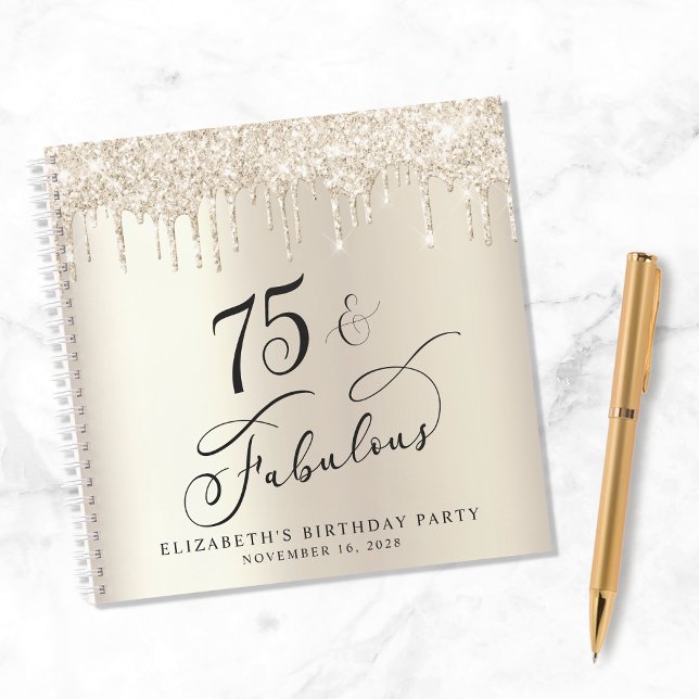 Gold Glitter 75th Birthday Party Guest Book (Creator Uploaded)
