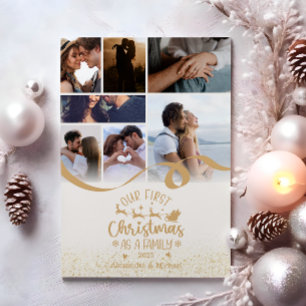 Gold Glitter 7 Photo Christmas  Holiday Card