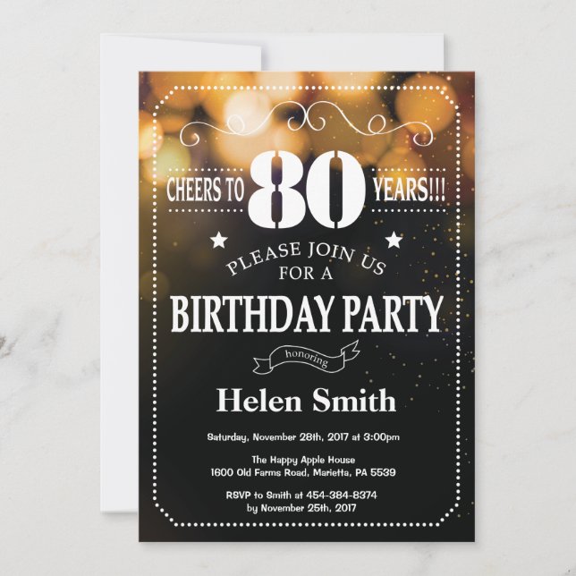Gold Glitter 80th Birthday Invitation (Front)