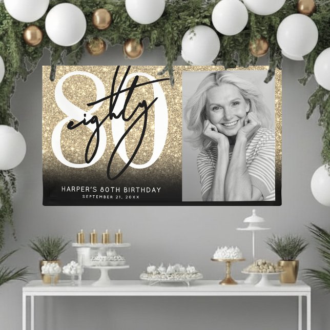 Gold Glitter 80th Birthday Party Banner (Gold Glitter 80th Birthday Party Banner)