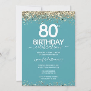 Gold Glitter 80th Birthday Party Invitation
