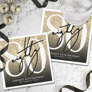 Gold Glitter 80th Birthday Party Napkin