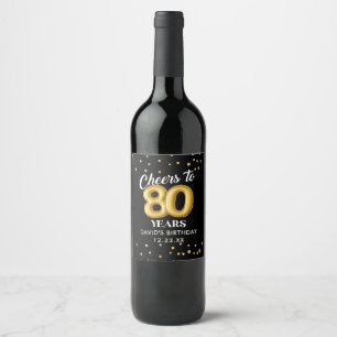 Gold Glitter 80th Birthday Party Wine Label