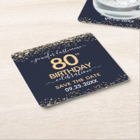 Gold Glitter 80th Birthday Save the Date