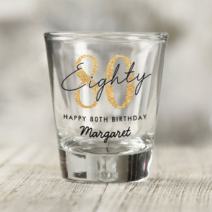 Gold Glitter 80th Birthday Shot Glass