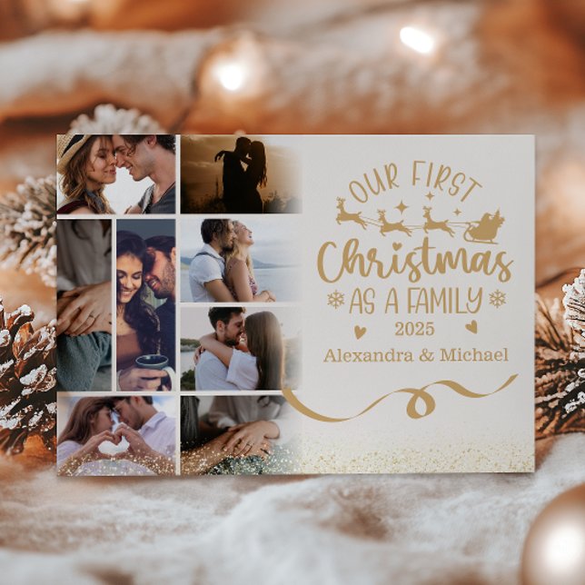 Gold Glitter 8 Photo First Christmas as a Family Holiday Card (Creator Uploaded)