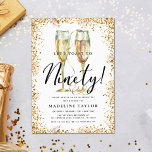 Gold Glitter 90th Birthday Party Invitation<br><div class="desc">This is an elegant and modern 90th Birthday Party invitation featuring a golden glitter border, a pair of watercolor champagne glasses and a modern script font. This would be perfect for anyone looking to celebrate their special milestone birthday in style. Easily update the party details on the card using the...</div>