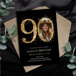 Gold Glitter 90th Birthday Photo Invitation<br><div class="desc">90th Birthday Gold Glitter Photo party template. Available as a digital download printable.
Custom,  personalised,  editable download</div>