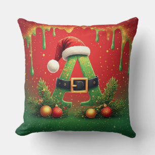 Gold Glitter A For Family Christmas Cushion