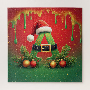 Gold Glitter A For Family Christmas Jigsaw Puzzle