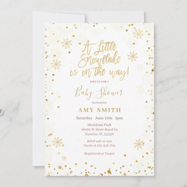 Gold Glitter A little Snowflake Baby Shower Invitation (Front)