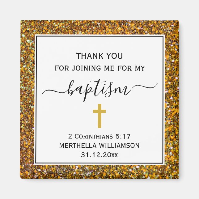 Gold Glitter ADULT BAPTISM Thank You Magnet (Front)
