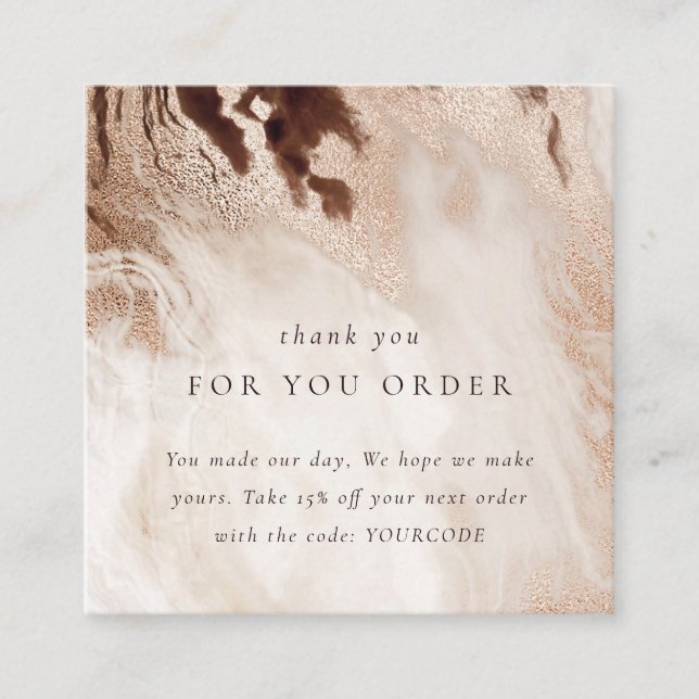 Gold Glitter Agate Thank You For Order Discount Square Business Card (Front)