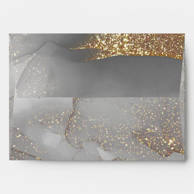 Gold Glitter Alcohol Ink Chic Elegant Envelope (Back (Top Flap))