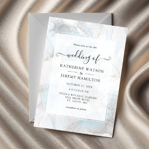 Gold Glitter Alcohol Ink wedding Invitation