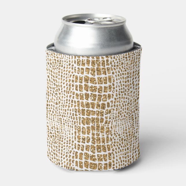 Gold Glitter Alligator Print Can Cooler (Can Front)