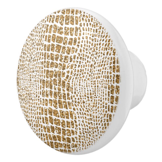 Gold Glitter Alligator Print Ceramic Knob (Right)